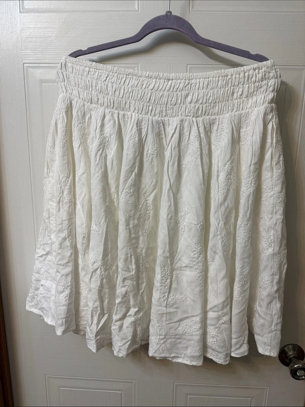 torrid White Embroidered Smocked-Waist Circle Skirt - Picture 4 of 4